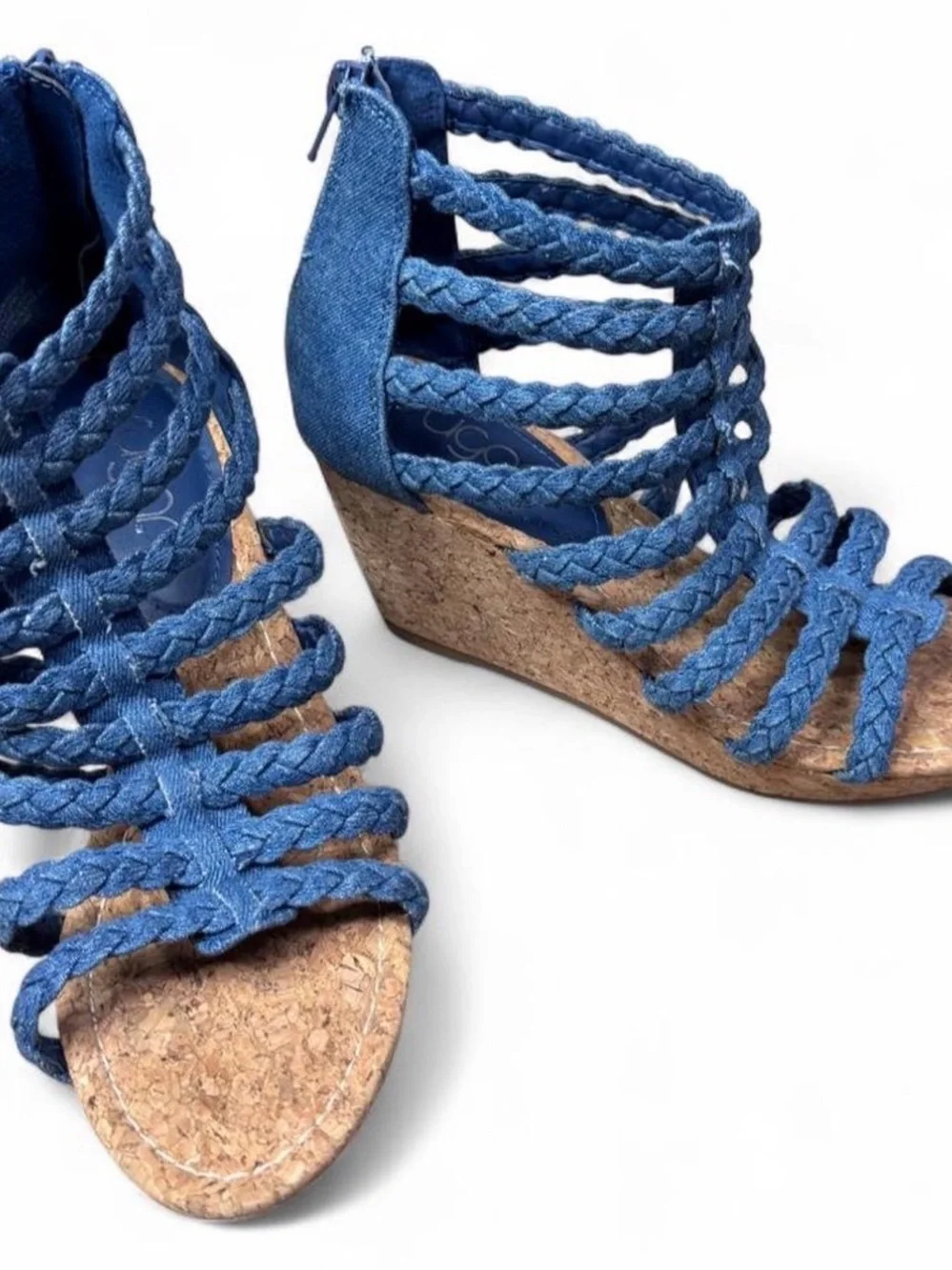 Sugar Blue Braided Cork Wedge Sandals